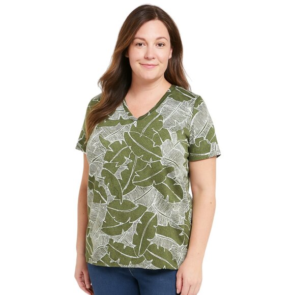Croft & Barrow Green Leaf Print Short Sleeve Tee - Picture 1 of 12